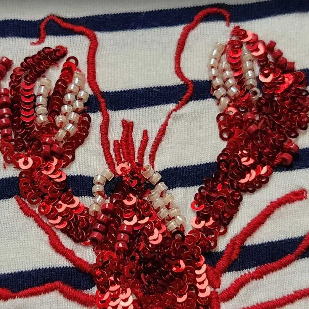 New women's J Crew Factory beaded sequin lobster striped Collector tee - Picture 3 of 9